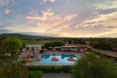 Main Pool view from upper balcony sunset